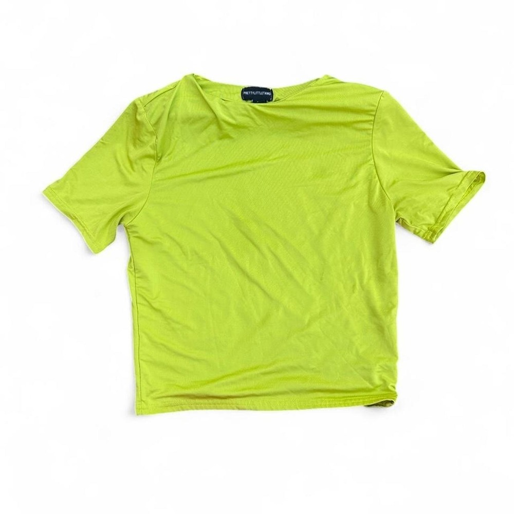 PrettyLittleThing Chartreuse Lime Green Stretch Tee Y2K Brat Rave UK 12 US 8